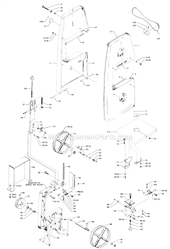 Page A Diagram and Parts List for Type 1 Delta Band Saw