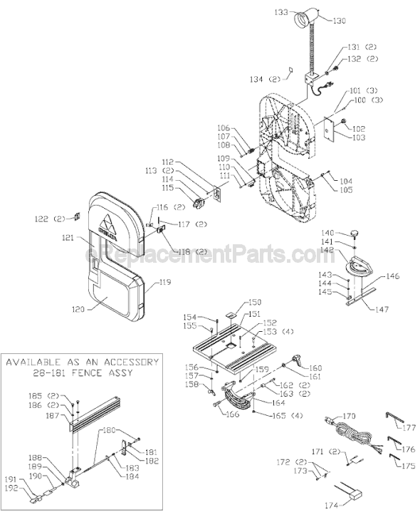 Page B Diagram and Parts List for Type 1 Delta Band Saw