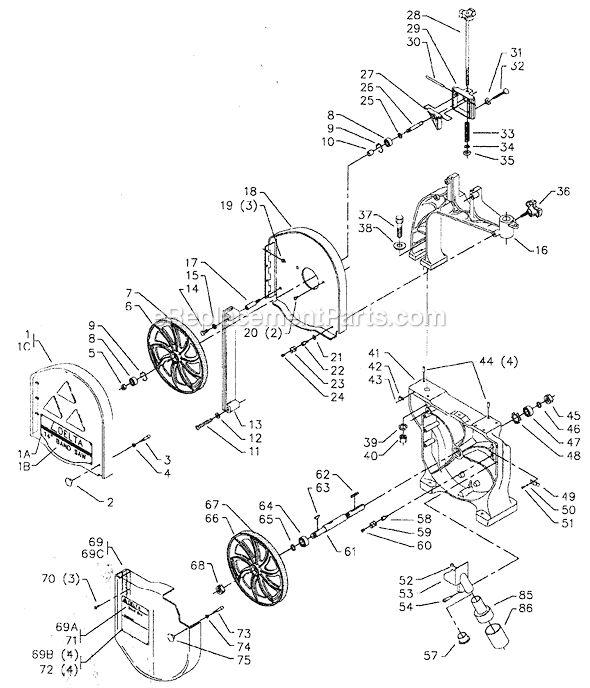 Page A Diagram and Parts List for Type 1 Delta Band Saw