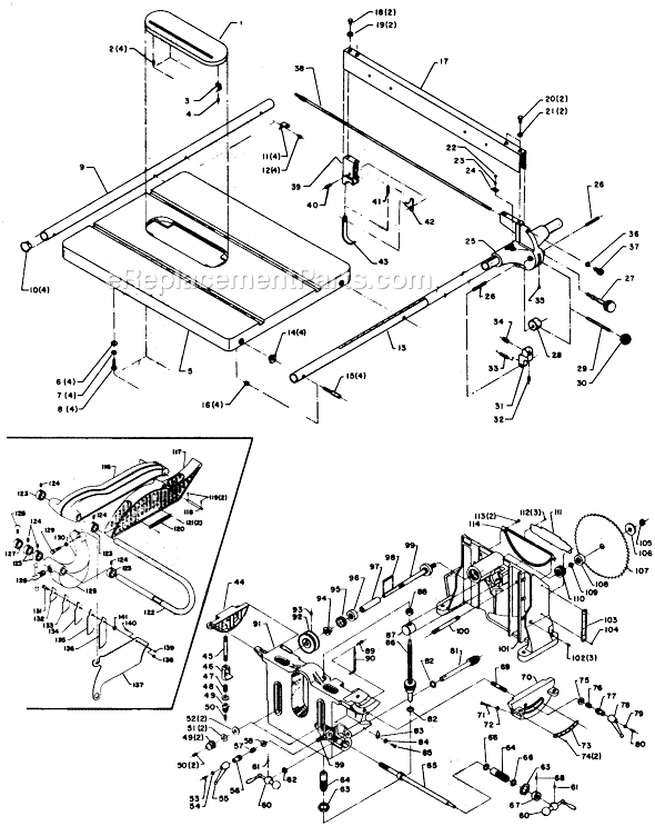 Page A Diagram and Parts List for Type 1 Delta Table Saw
