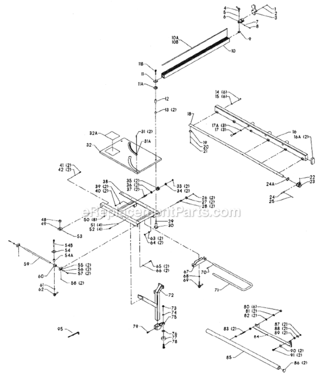 Page A Diagram and Parts List for Type 1 Delta Table Saw Accessories