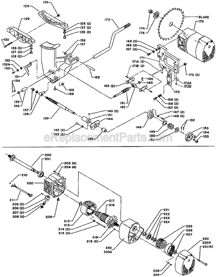Motor and Support Assembly Diagram and Parts List for Type 1 Delta Table Saw