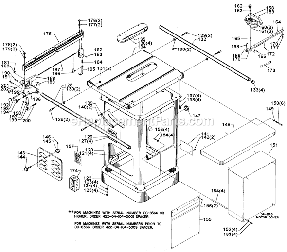 Page B Diagram and Parts List for Type 1 Delta Table Saw