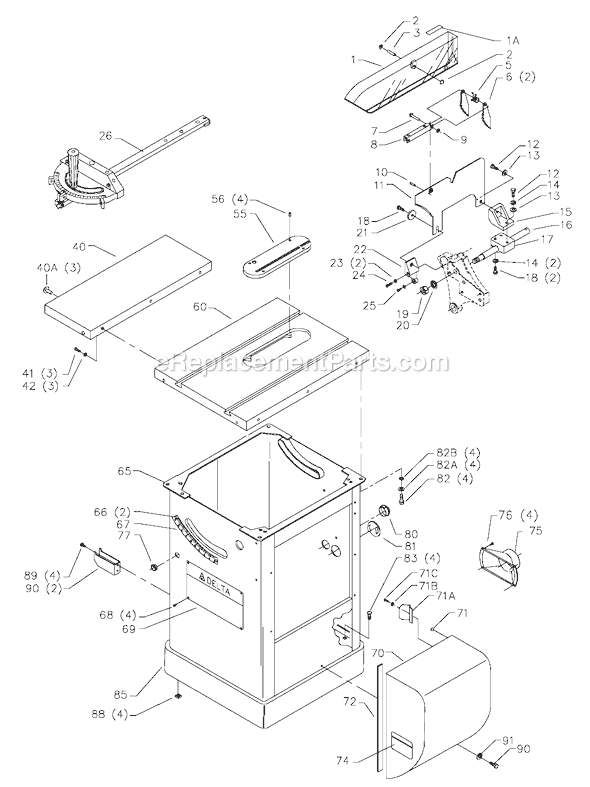 Page A Diagram and Parts List for Type 2 Delta Table Saw