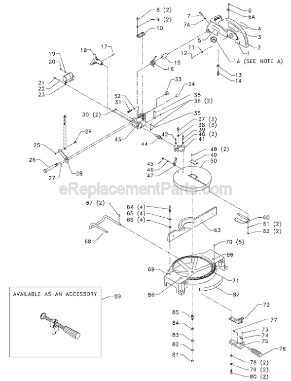 Page A Diagram and Parts List for Type 2 Delta Miter Saw