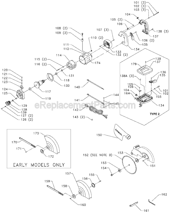 Page B Diagram and Parts List for Type 2 Delta Miter Saw