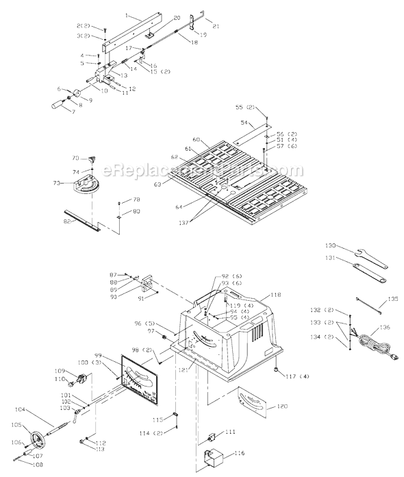 Page A Diagram and Parts List for Type 3 Delta Table Saw