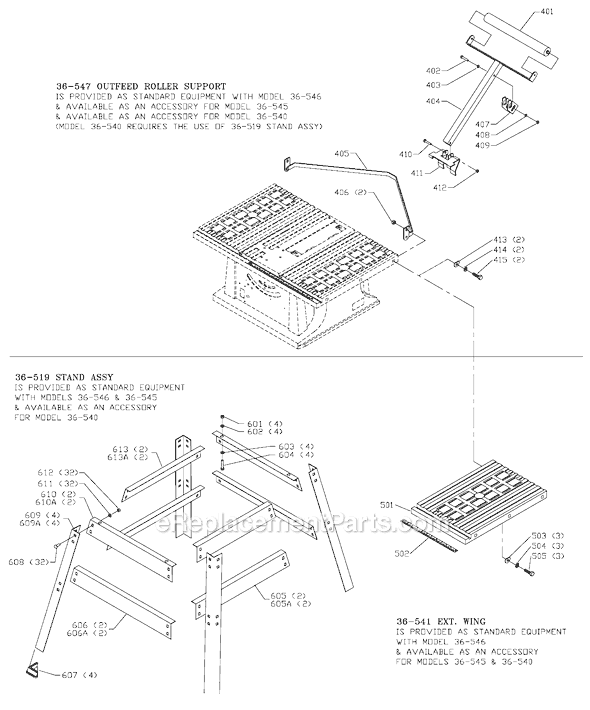 Page D Diagram and Parts List for Type 1 Delta Table Saw