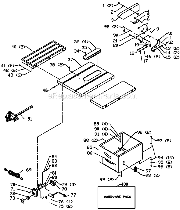 Page A Diagram and Parts List for Type 1 Delta Table Saw