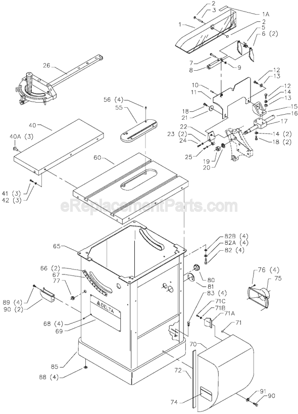 Page A Diagram and Parts List for Type 2 Delta Table Saw