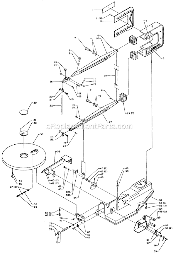 Page A Diagram and Parts List for Type 1 Delta Scroll Saw