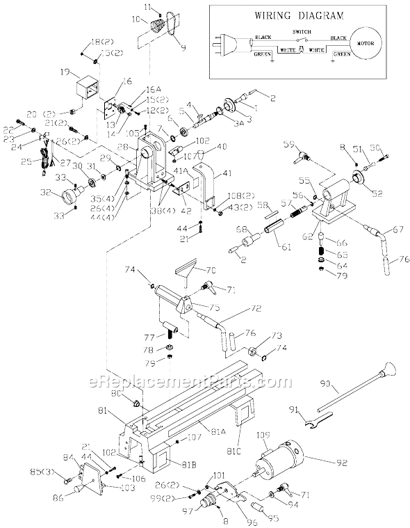 Page A Diagram and Parts List for Type 1 Delta Lathe