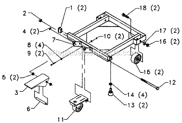 Page A Diagram and Parts List for Type 1 Delta Tool Stand & Cart