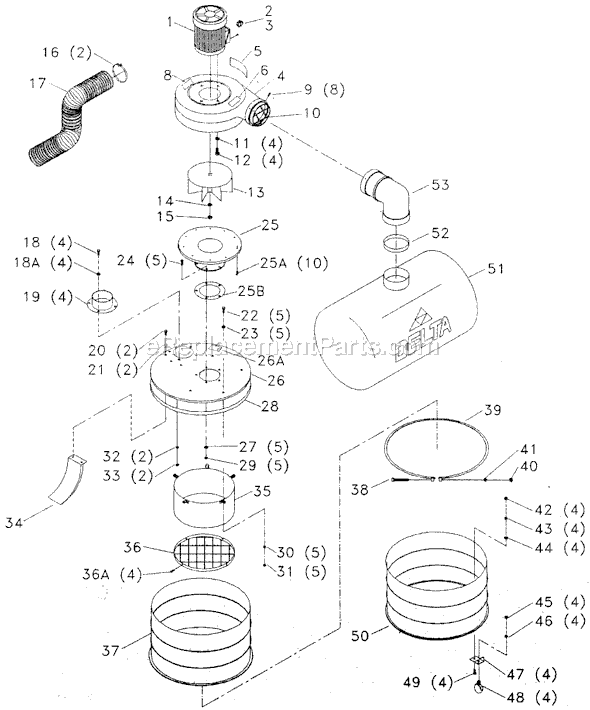 Page A Diagram and Parts List for Type 1 Delta Dust Collector
