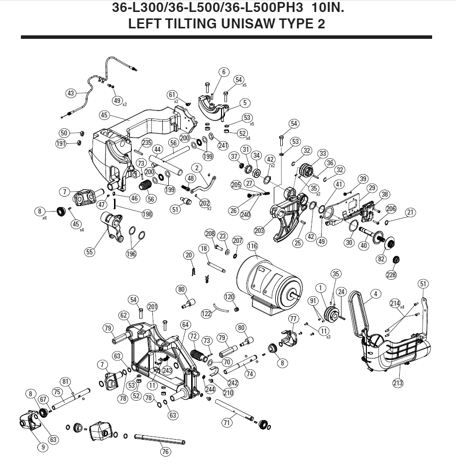 Diagram 1 Diagram and Parts List for Type 2 Delta Table Saw