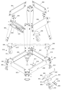 Stand and Mobile Base Assembly Diagram and Parts List for  Delta Table Saw