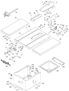 Table and Base Assembly Diagram and Parts List for  Delta Table Saw