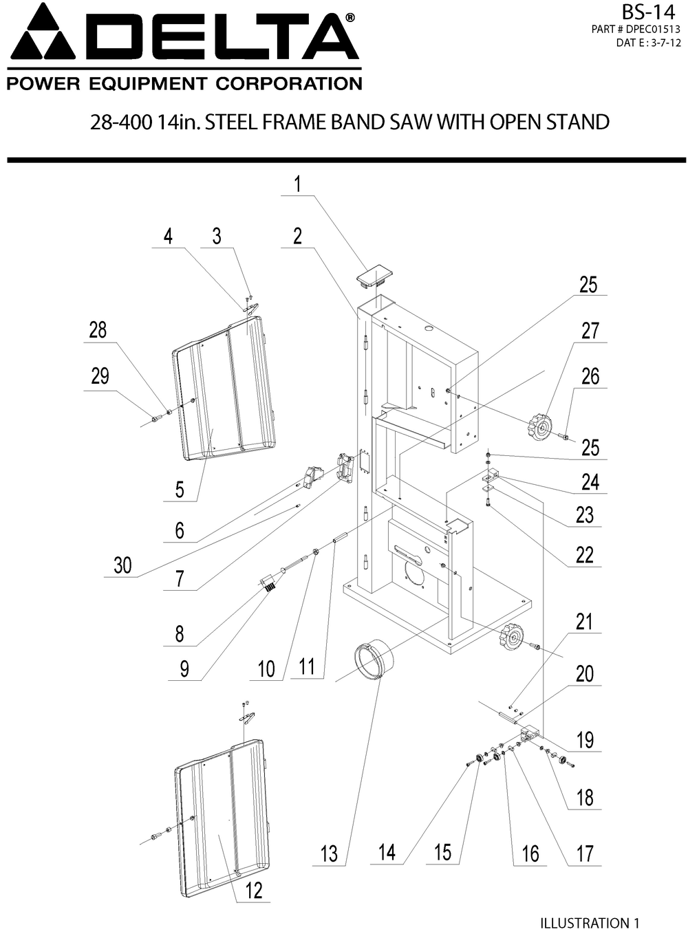 Diagram 3 Diagram and Parts List for  Delta Band Saw