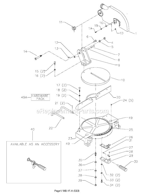 Page A Diagram and Parts List for Type 1 Delta Miter Saw