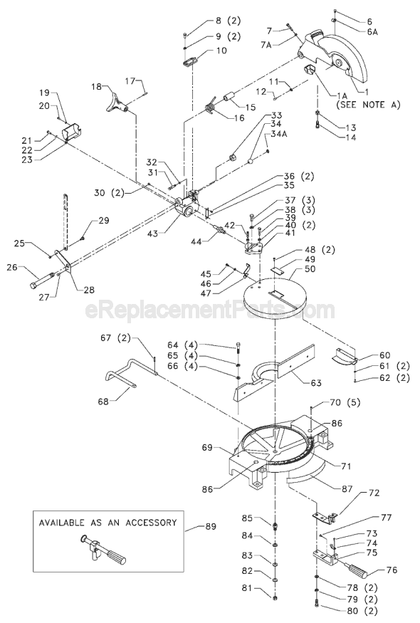 Page A Diagram and Parts List for Type 1 Delta Miter Saw