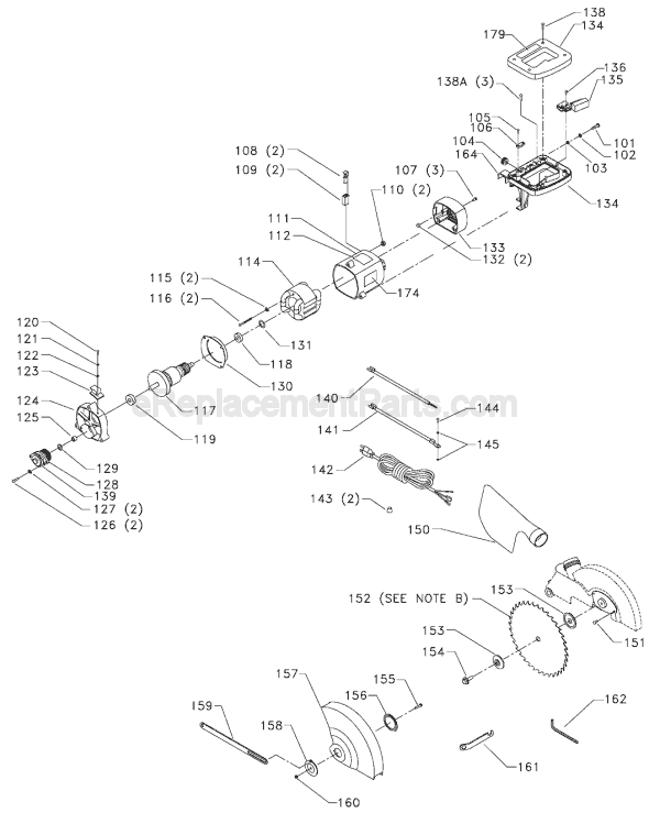 Page B Diagram and Parts List for Type 1 Delta Miter Saw