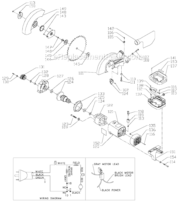Page B Diagram and Parts List for Type 1 Delta Miter Saw