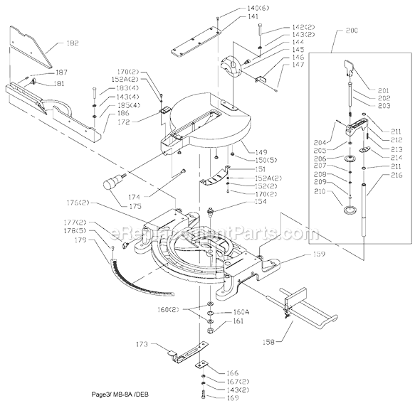 Page B Diagram and Parts List for Type 1 Delta Miter Saw