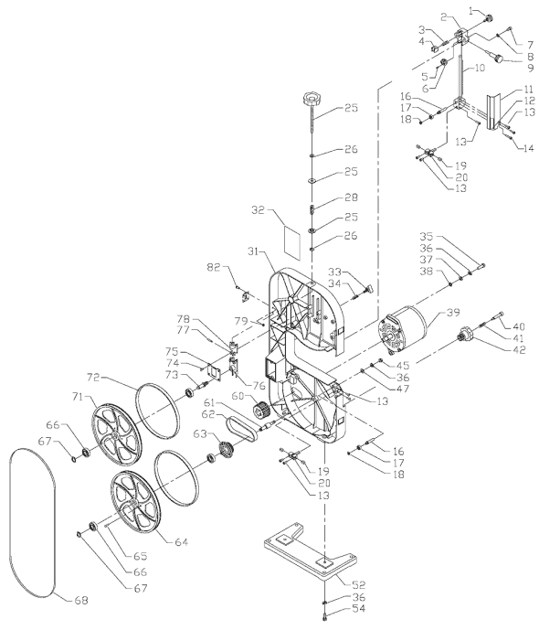 Page A Diagram and Parts List for Type 1 Delta Band Saw