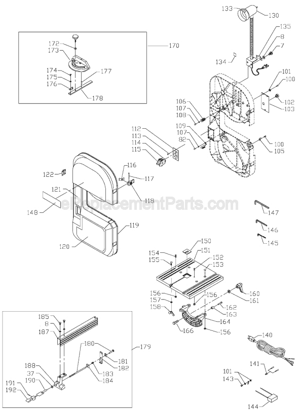 Page B Diagram and Parts List for Type 1 Delta Band Saw