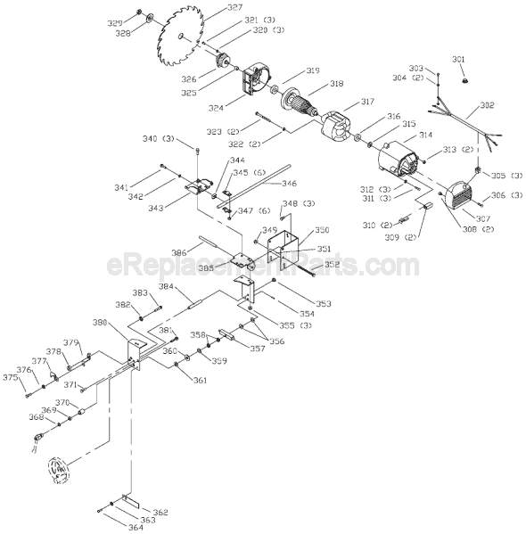 Motor Assembly Diagram and Parts List for Type 1 Delta Table Saw