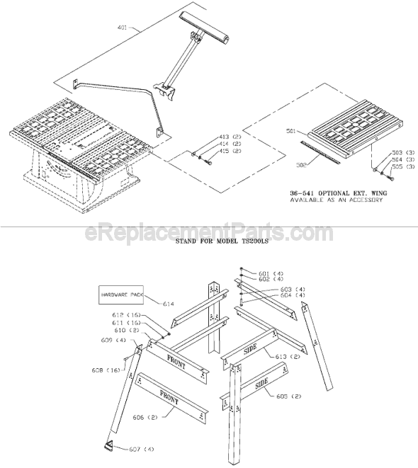 Outfeed Roller and Stand Diagram and Parts List for Type 1 Delta Table Saw