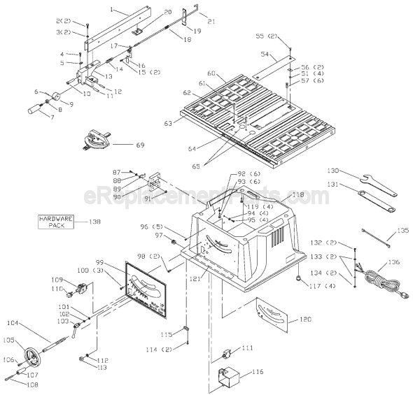Page A Diagram and Parts List for Type 1 Delta Table Saw