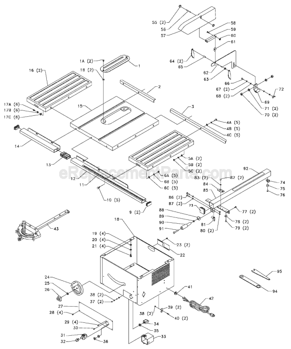 Page A Diagram and Parts List for Type 1 Delta Table Saw