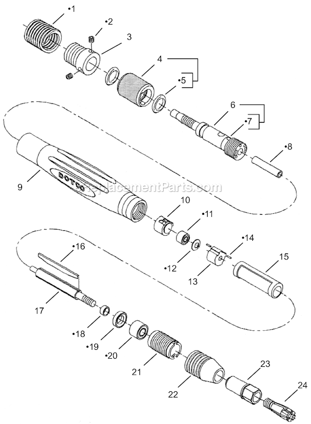 Page A Diagram and Parts List for  Dotco Angle Grinder