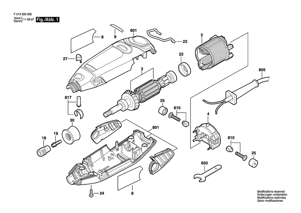 Figure 1 Diagram and Parts List for F013300000 Dremel Hammer Drill