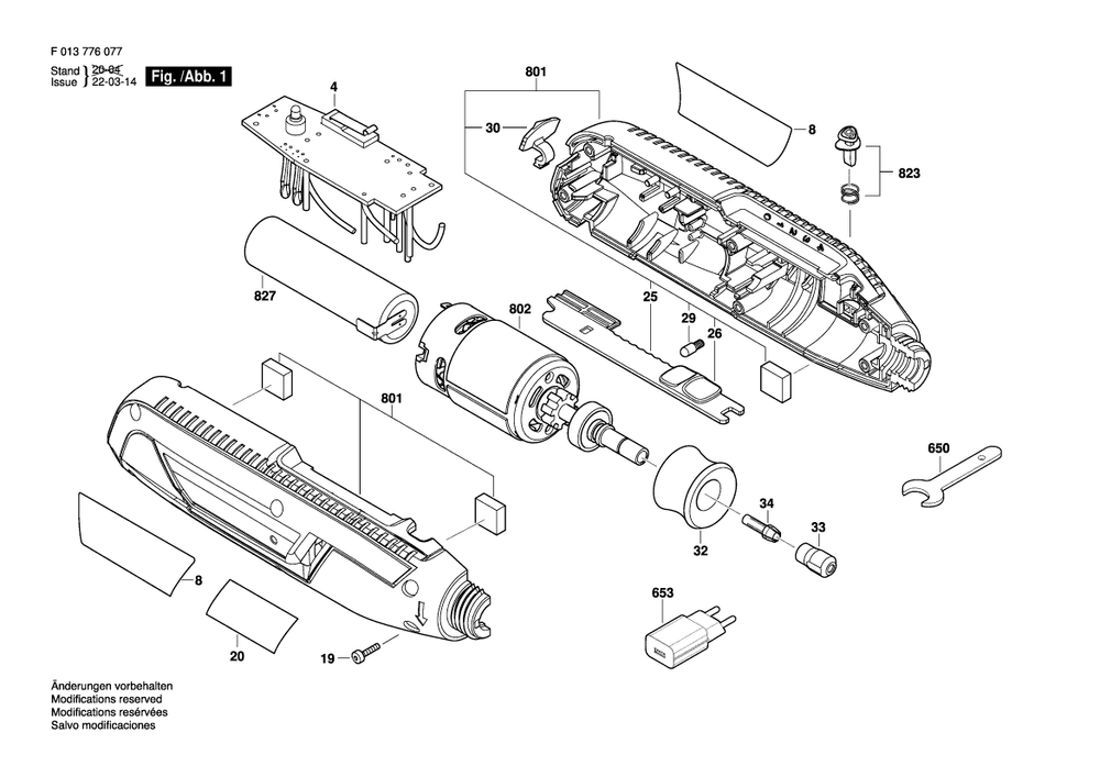 Figure 1 Diagram and Parts List for F013776000 Dremel Hammer Drill