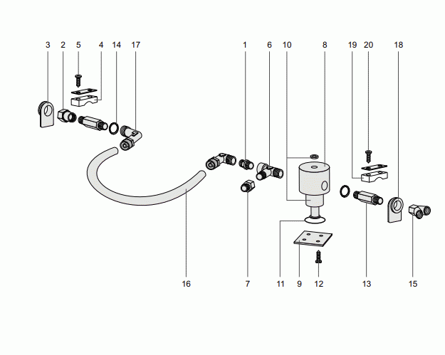 Pneumatic Tool Supply Line Diagram and Parts List for  Dynabrade Dust Collector