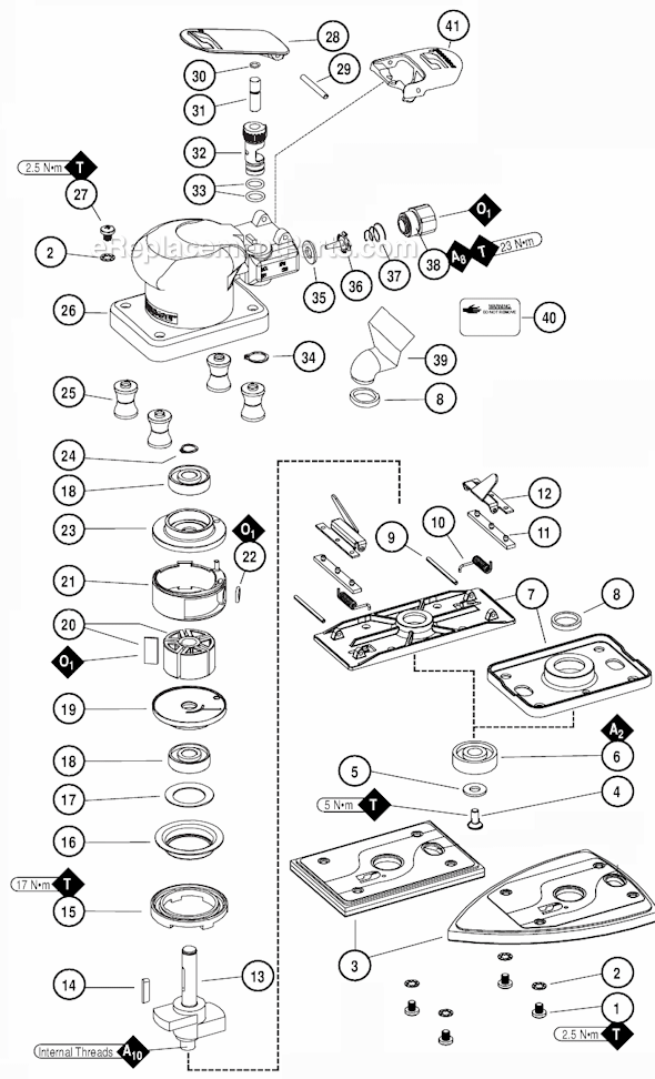 Page A Diagram and Parts List for  Dynabrade Sander Polisher