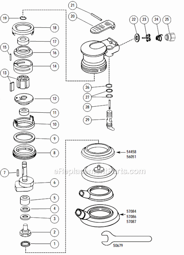 Page A Diagram and Parts List for  Dynabrade Sander Polisher