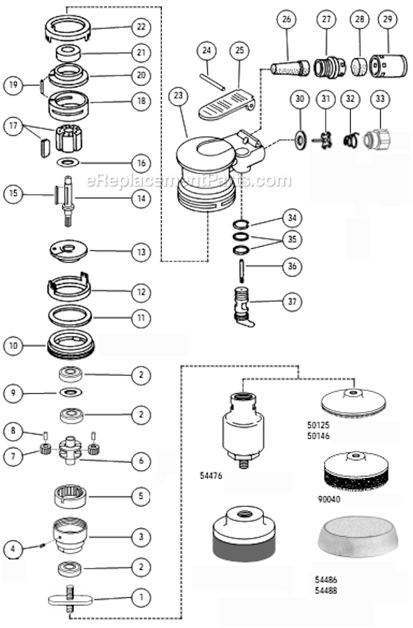 Page A Diagram and Parts List for  Dynabrade Sander Polisher