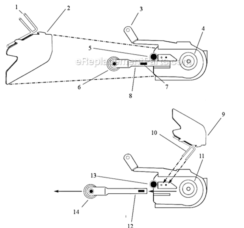 Contact Arm Diagram and Parts List for  Dynabrade Bandfile