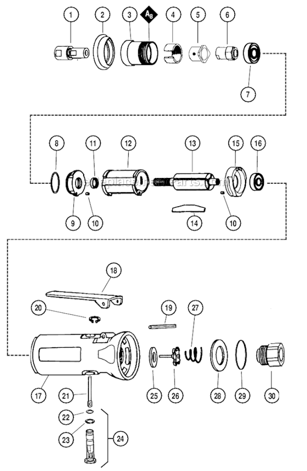Page A Diagram and Parts List for  Dynabrade Grinder