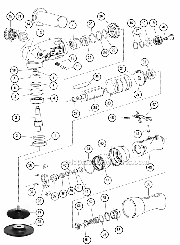 Page A Diagram and Parts List for  Dynabrade Sander Polisher