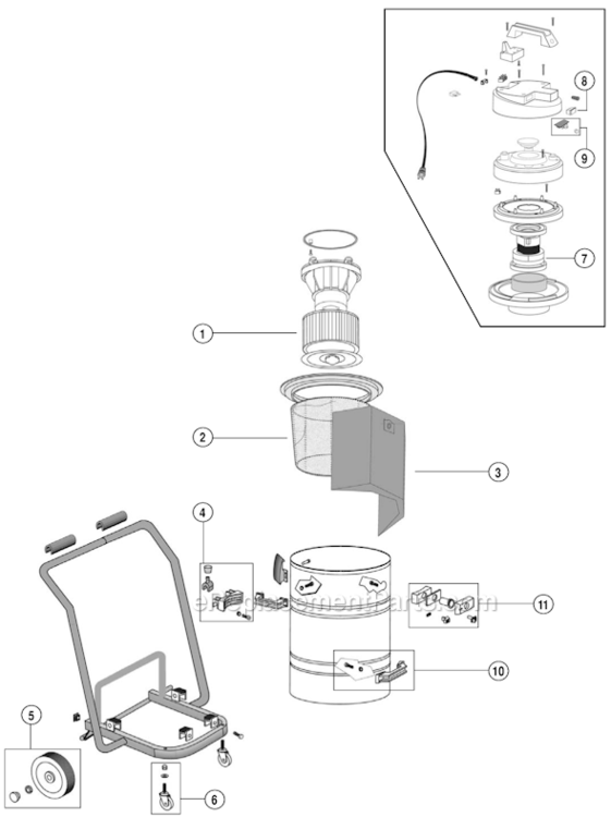 Page B Diagram and Parts List for  Dynabrade Upright Vacuum