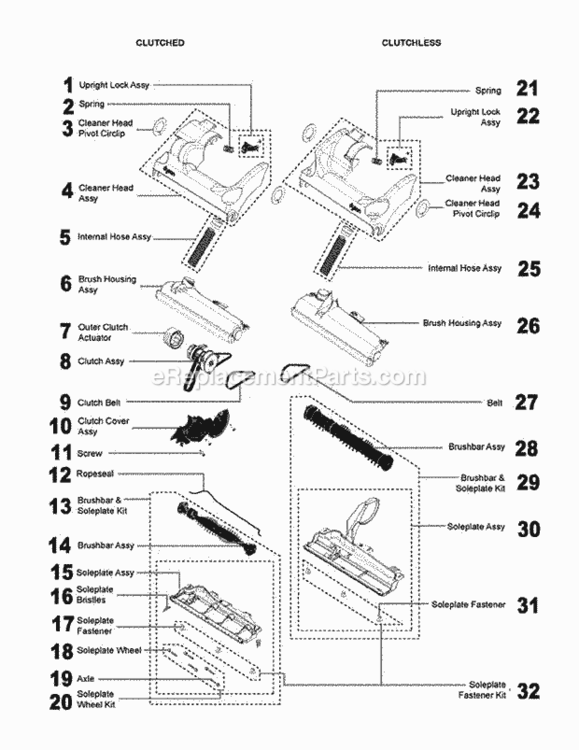Page A Diagram and Parts List for  Dyson Upright Vacuum