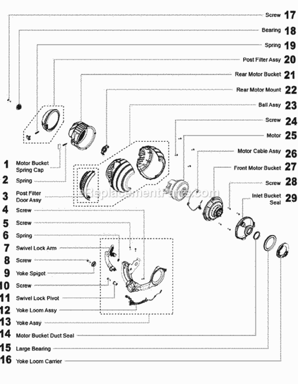 Motor / Ball Diagram and Parts List for  Dyson Upright Vacuum