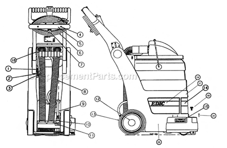 Page G Diagram and Parts List for 401TR EDIC Carpet Cleaner