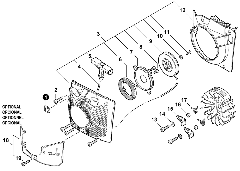 Starter Diagram and Parts List for C84329001001 - C84329999999 Echo Chainsaw