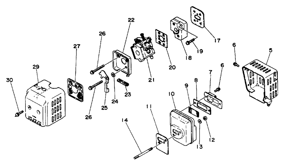 Intake, Exhaust, Air Cleaner Diagram and Parts List for AE Version Echo Trimmer