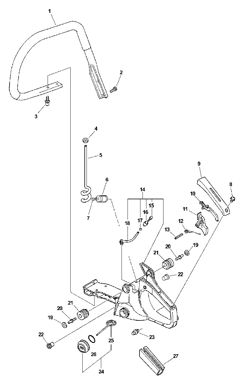 Handle Assembly Diagram and Parts List for (Type 1E)(101001 - 999999) Echo Chainsaw